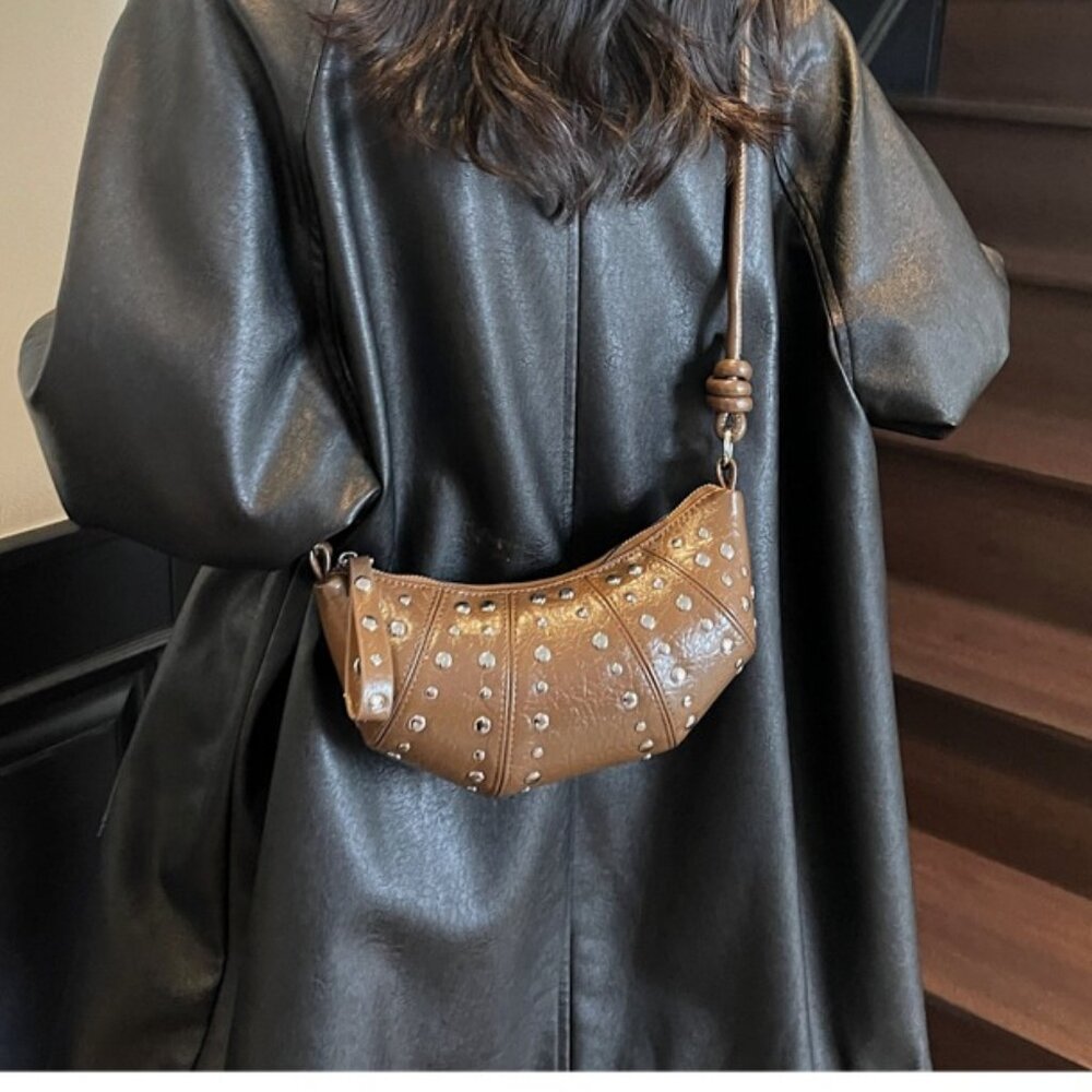 Statement Studded Crescent Handbag - Picture 2 of 9